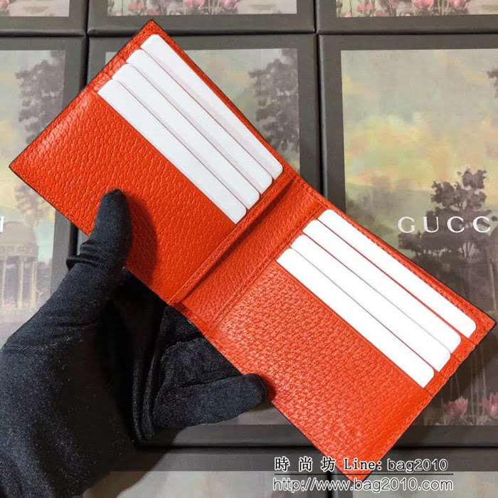 GUCCI古馳 專櫃同步 提花條紋 男士雙折皮夾 408827 橙豬紋皮新帶 WTG1931